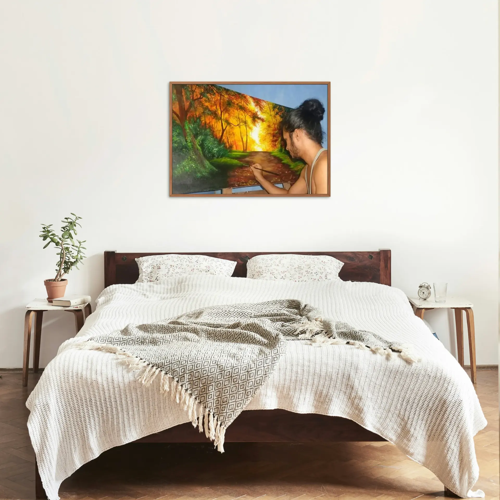 The Sunlit Path Through Autumn Woods — Impressionist landscape oil painting at sunset